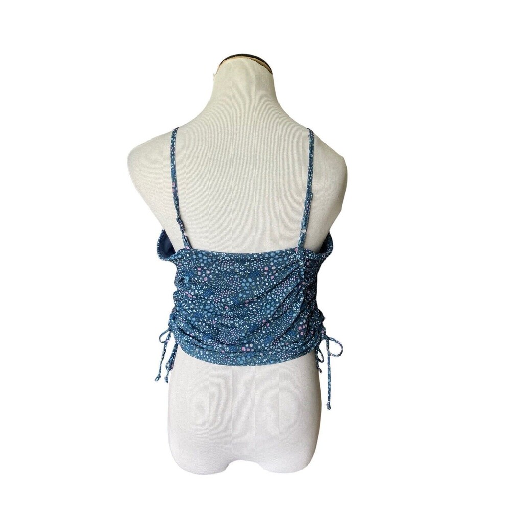 SO Womens Spaghetti Strap Crop Top Size XXL Jrs Blue Floral Ruched Sides Summer - Picture 3 of 14